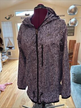 Nike Women's Black & Purple Zebra-Print Hooded Ski Jacket